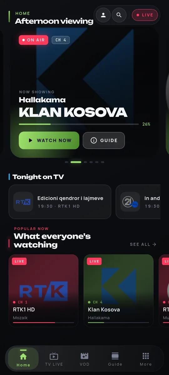 MAXTV home screen on a phone